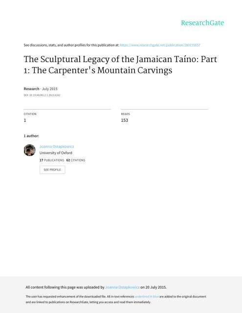 The Sculptural Legacy of the Jamaican Taíno Part 1: The Carpenter's Mountain Carvings