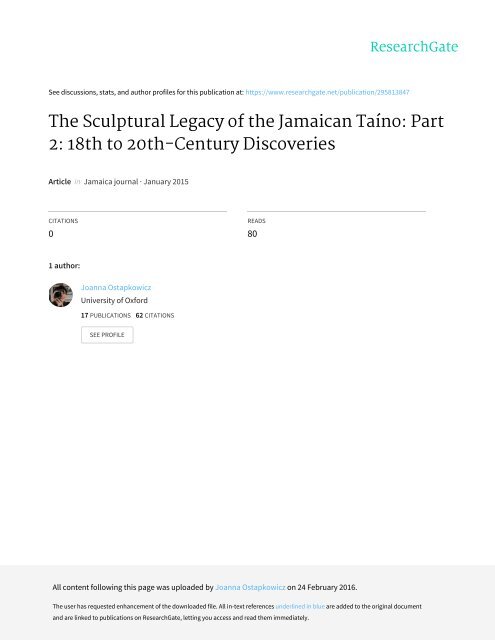 The Sculptural Legacy of the Jamaican Taíno Part 2: Eighteenth to Twentieth Century Discoveries