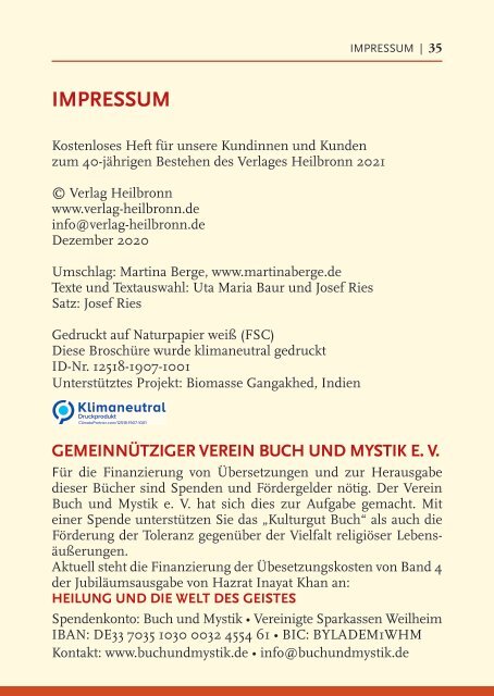 40 Jahre Verlag Heilbronn 1981-2021 - Interreligiöse Spiritualität und religiöse Toleranz.