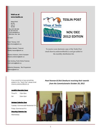 November & December Teslin Post - The Village of Teslin