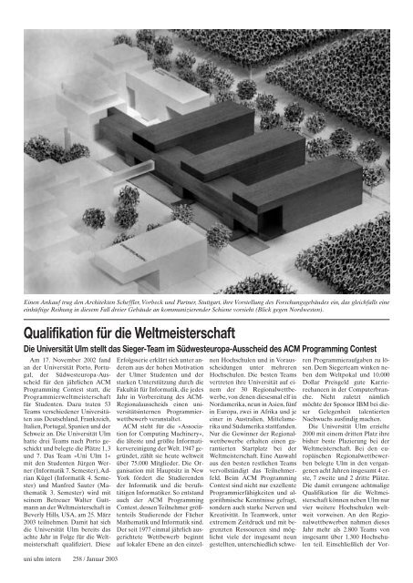 uni ulm intern Das Ulmer Universitätsmagazin - bizer architekten