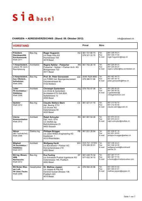 Kontaktinformationen Vorstand (pdf) - SIA Basel
