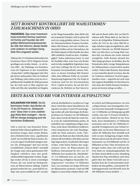 Panorama - GELD-Magazin