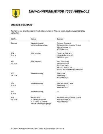 EINWOHNERGEMEINDE 4533 RIEDHOLZ