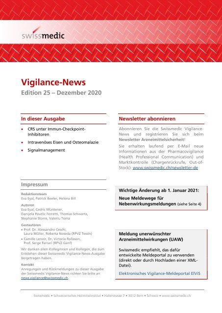 Swissmedic Vigilance-News Edition 25 – Dezember 2020