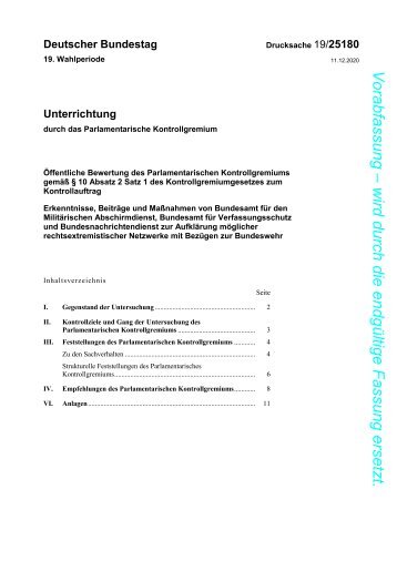 Unterrichtung durch das Parlamentarische Kontrollgremium (11.12.20)