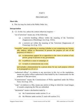 Public Order Act - Assembly and Procession