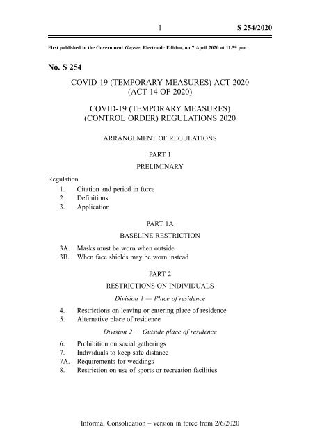 COVID-19 (Temporary Measures) (Control Order)