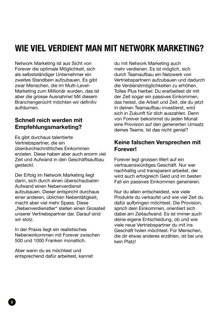 "Forever Network Marketing"-Broschüre