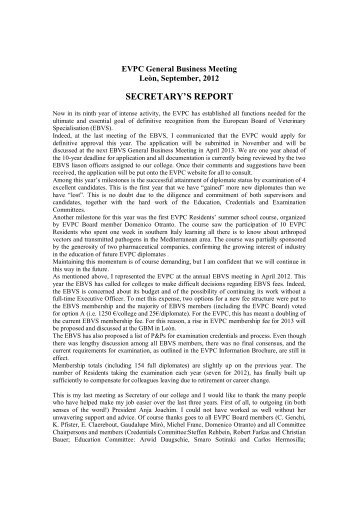 SECRETARY'S REPORT - European Veterinary Parasitology College