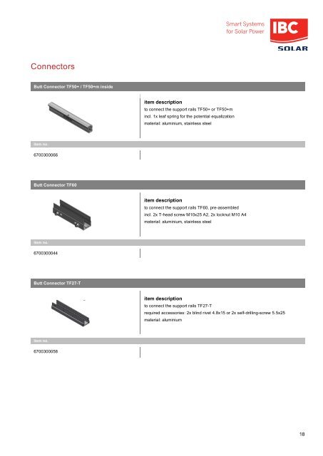 Catalogue of components: IBC SOLAR mounting systems