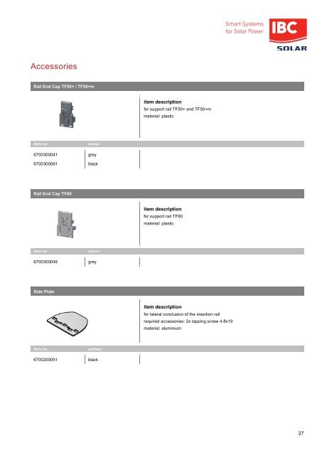 Catalogue of components: IBC SOLAR mounting systems