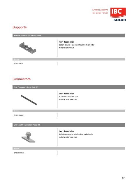 Catalogue of components: IBC SOLAR mounting systems