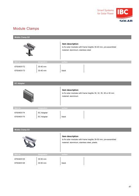 Catalogue of components: IBC SOLAR mounting systems