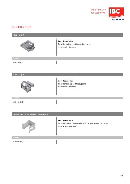 Catalogue of components: IBC SOLAR mounting systems