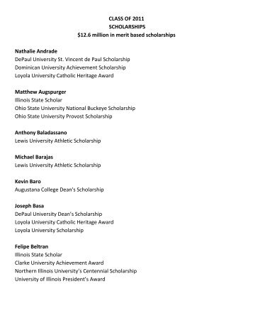 Class of 2011 Scholarships - Nazareth Academy