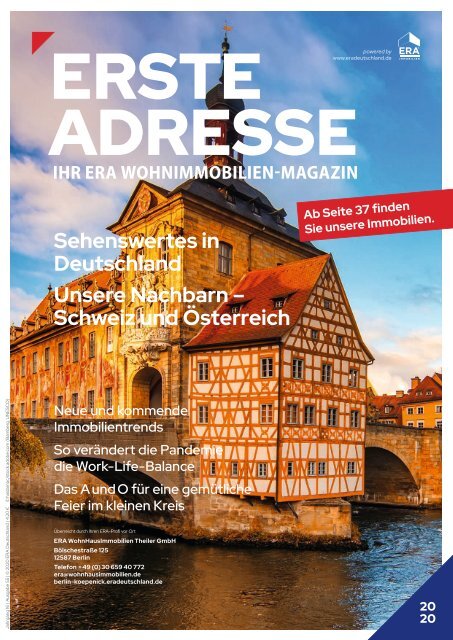 ERA® WohnHausImmobilien Theiler, Immobilienmagazin ERSTE ADRESSE Herbst/Winter 2020