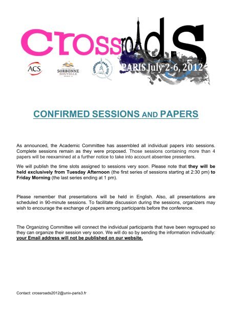 confirmed sessions and papers the crossroads 2012 website