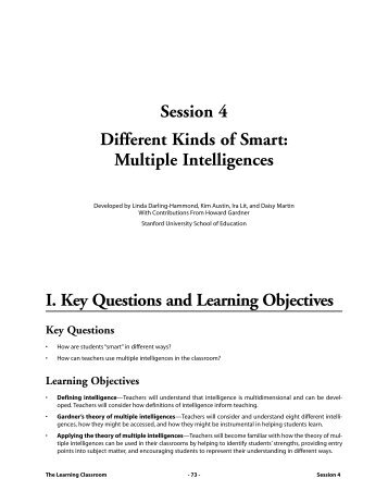 Session 4 Different Kinds Of Smart: Multiple Intelligences