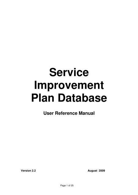Service Improvement Plan Database - Amicus Horizon