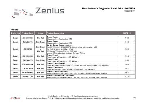 Manufacturer's Suggested Retail Price List EMEA