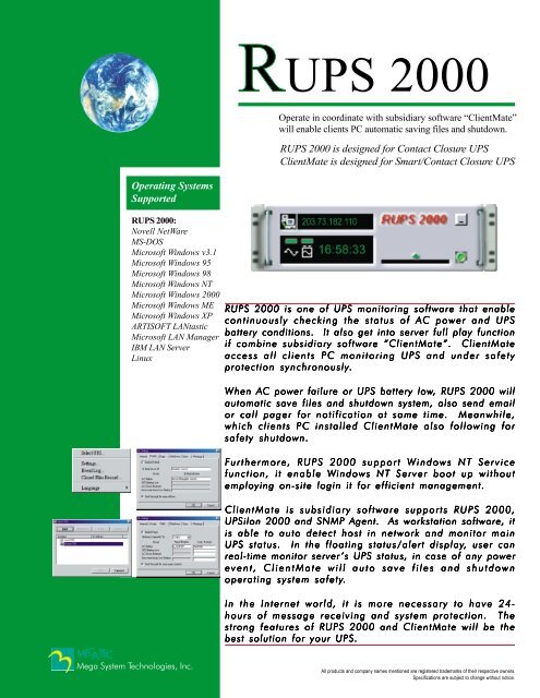 RUPS 2000 UPS Monitoring and Control software - Nova Electric