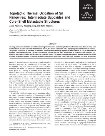 Topotactic Thermal Oxidation of Sn Nanowires ... - Physics