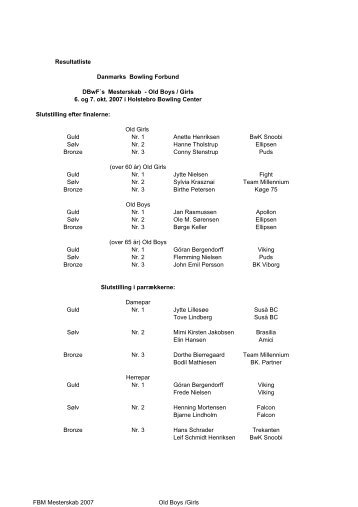 Resultatliste Old Boys Girls mesterskab 2007 - Danmarks Bowling ...