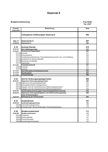 Haushaltsentwurf 2021 (Band II) Dezernat II