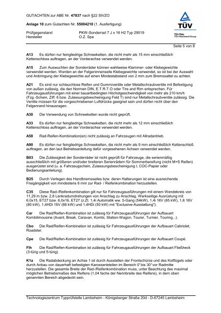 GUTACHTEN zur ABE Nr. 47837 nach §22 Stvzo Anlage 10 zum ...