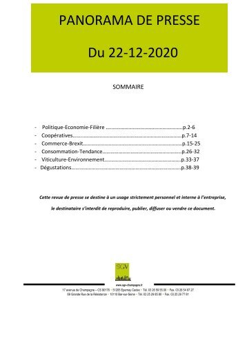 Panorama de presse  quotidien du 22-12-2020