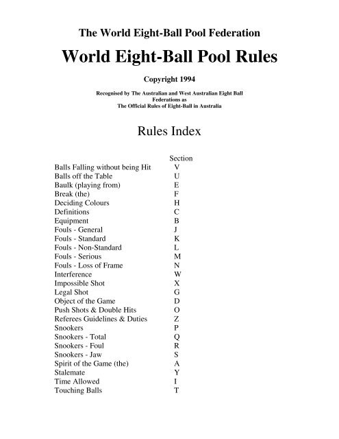 World Eight-Ball Pool Rules - Pot Black | Family Pool and Snooker ...