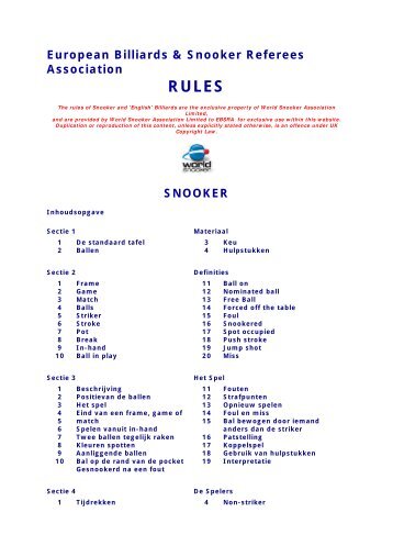 European Billiards & Snooker Referees Association RULES