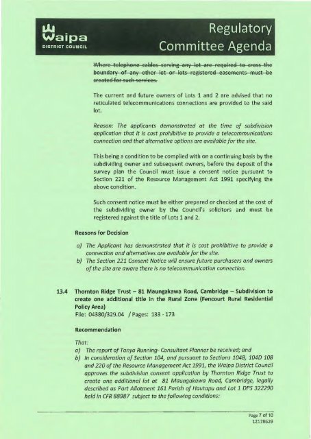 Regulatory Committee Agenda - Waipa District Council