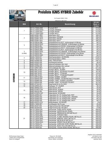 IGNIS HYBRID Zubehör Preisliste Juni 2022