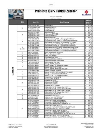 IGNIS HYBRID Zubehör Preisliste April 2023