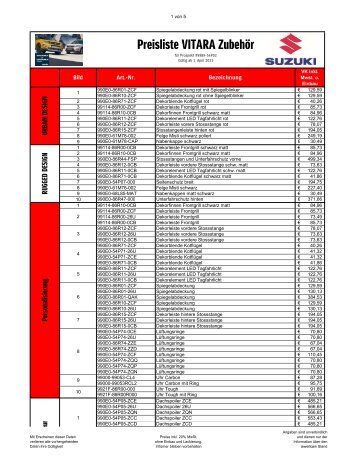 VITARA + VITARA HYBRID Zubehör Preisliste April 2023