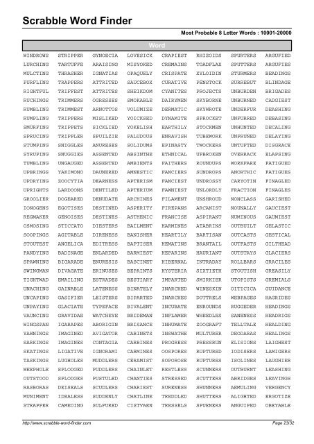 Word List - Scrabble Word Finder