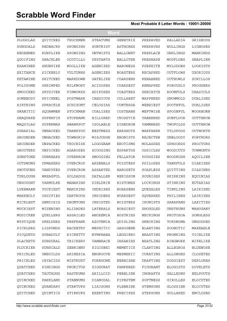 Word List - Scrabble Word Finder