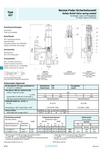 Type 437 Normal-Feder-Sicherheitsventil - Pressure Systems