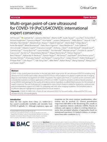 Hussein A et al. Crit Care 2020 Multi‑organ point‑of‑care ultrasound for COVID‑19 (PoCUS4COVID): international expert consensus