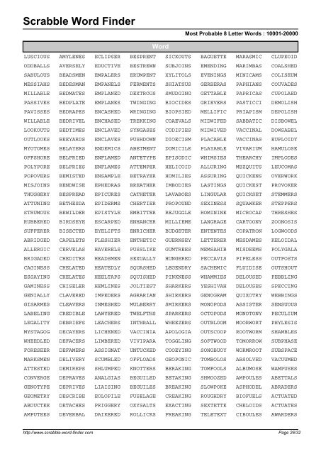 Word List - Scrabble Word Finder