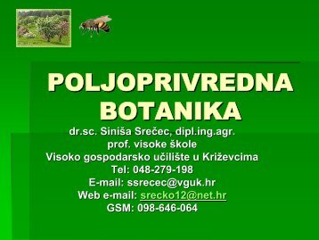 POLJOPRIVREDNA BOTANIKA - Visoko gospodarsko učilište u ...