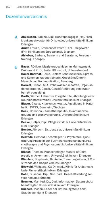 152 Dozentenverzeichnis - Akademie - Universitätsklinikum Erlangen