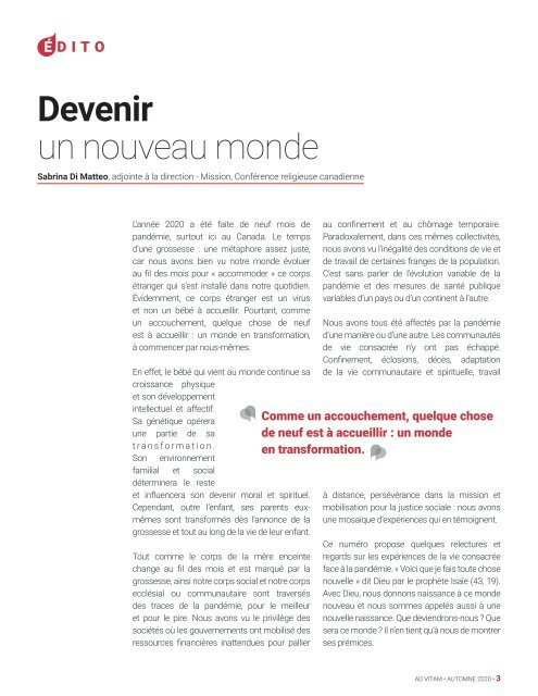 ad vitam - Automne 2020 : « L'espérance au temps de la pandémie »