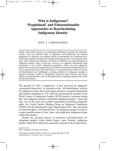 Who is Indigenous? 'Peoplehood' and Ethnonationalist Approaches to Rearticulating Indigenous Identity