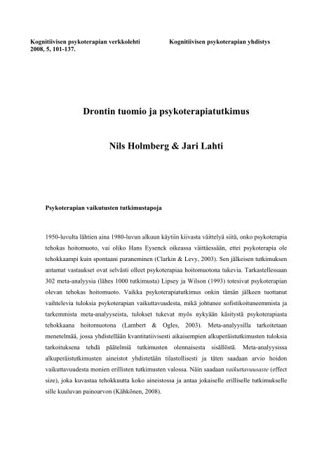Drontin tuomio ja psykoterapiatutkimus Nils Holmberg & Jari Lahti