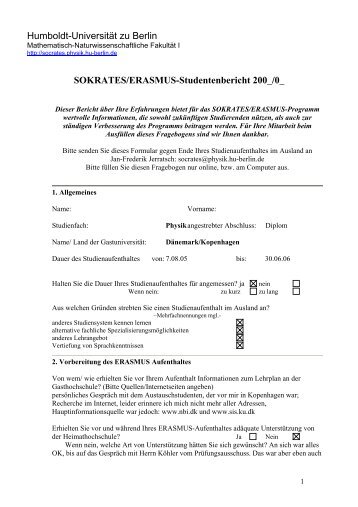 SOKRATES/ERASMUS-Studentenbericht 200_/0 - HU Berlin