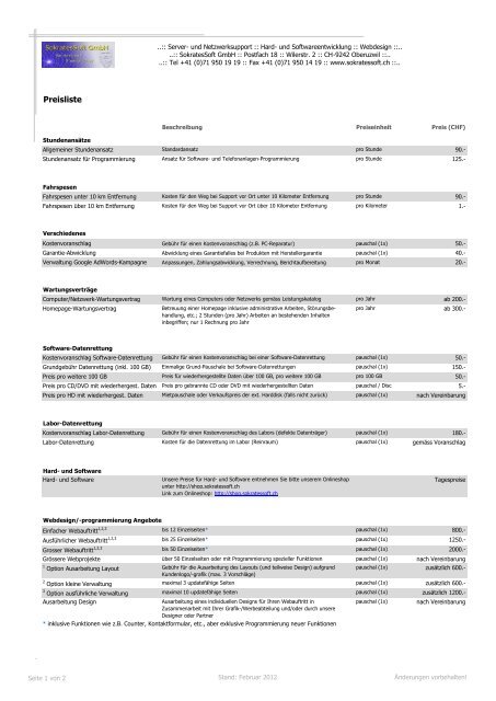 Preisliste (PDF) - SokratesSoft GmbH