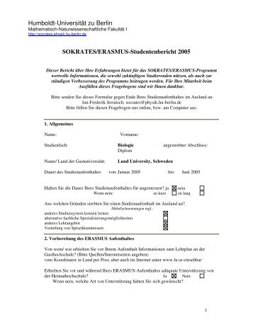 SOKRATES/ERASMUS-Studentenbericht 2005 - Humboldt ...